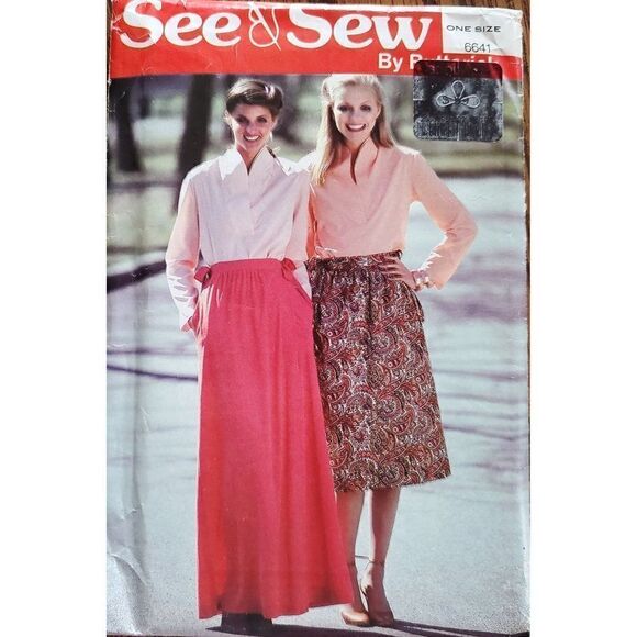 Vintage 80s Butterick Pattern 6641 Uncut Side Wrap Dirndl Skirt Sz OS - Picture 1 of 3